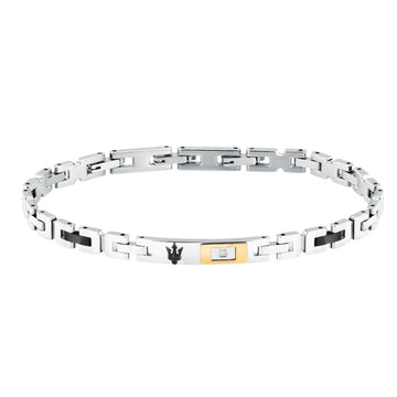 Ανδρικό βραχιόλι Maserati Diamonds JM125ATY24 από ανοξείδωτο ατσάλι και κεραμικό, ασημί-μαύρο με διαμαντάκια και μαύρη τρίαινα.